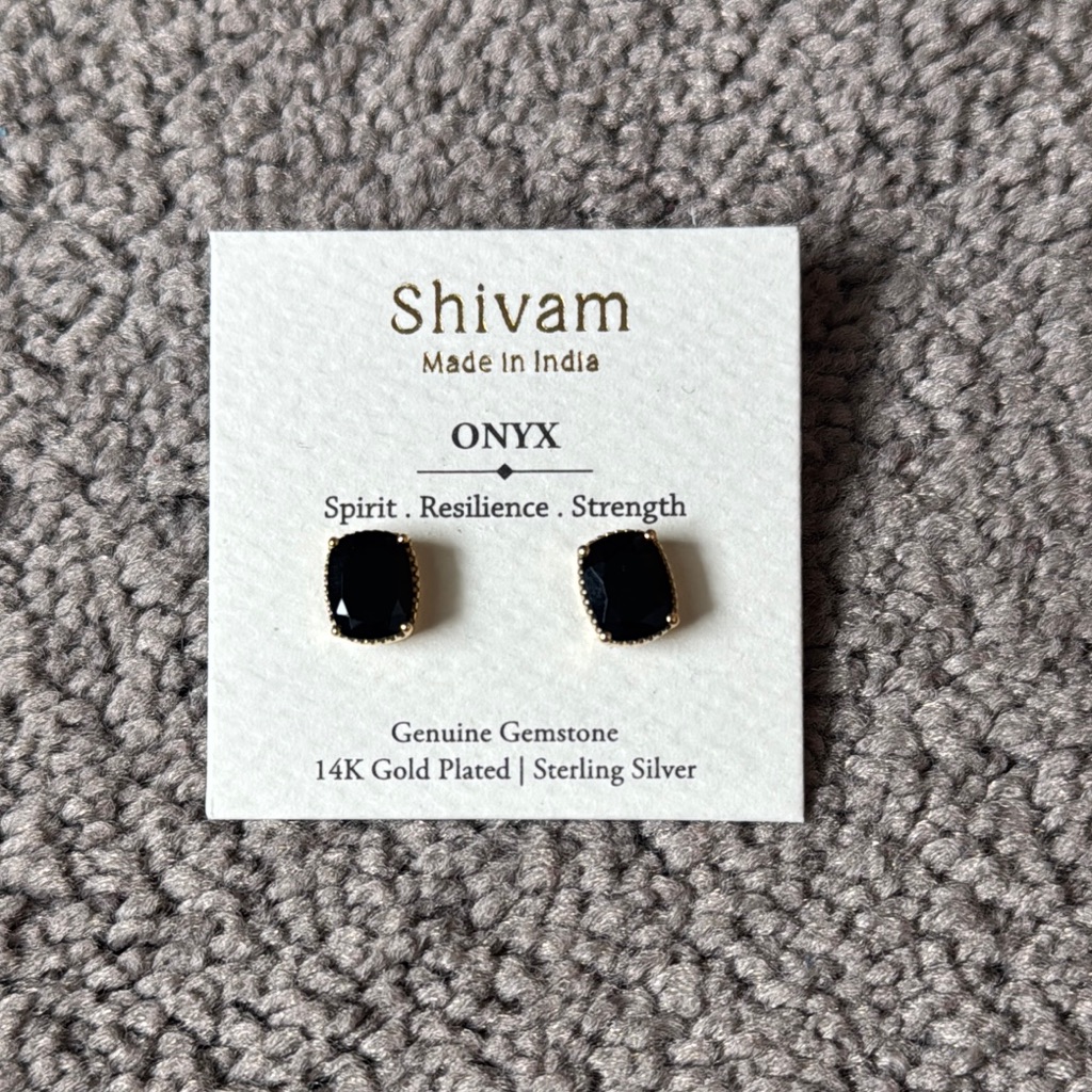 Shivam 14k Gold Plated Sterling Silver Onyx Gemstone Earrings